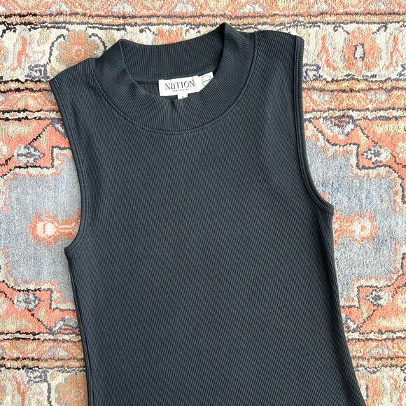 Nation LTD Mock Neck Rib Knit Jet Black Joan Tank Top - Picture 4 of 11